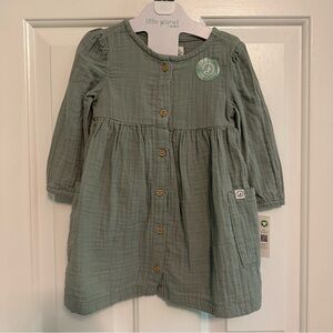 NWT Little Planet Carter's Sage Green Long Sleeve Baby Dress, 12m